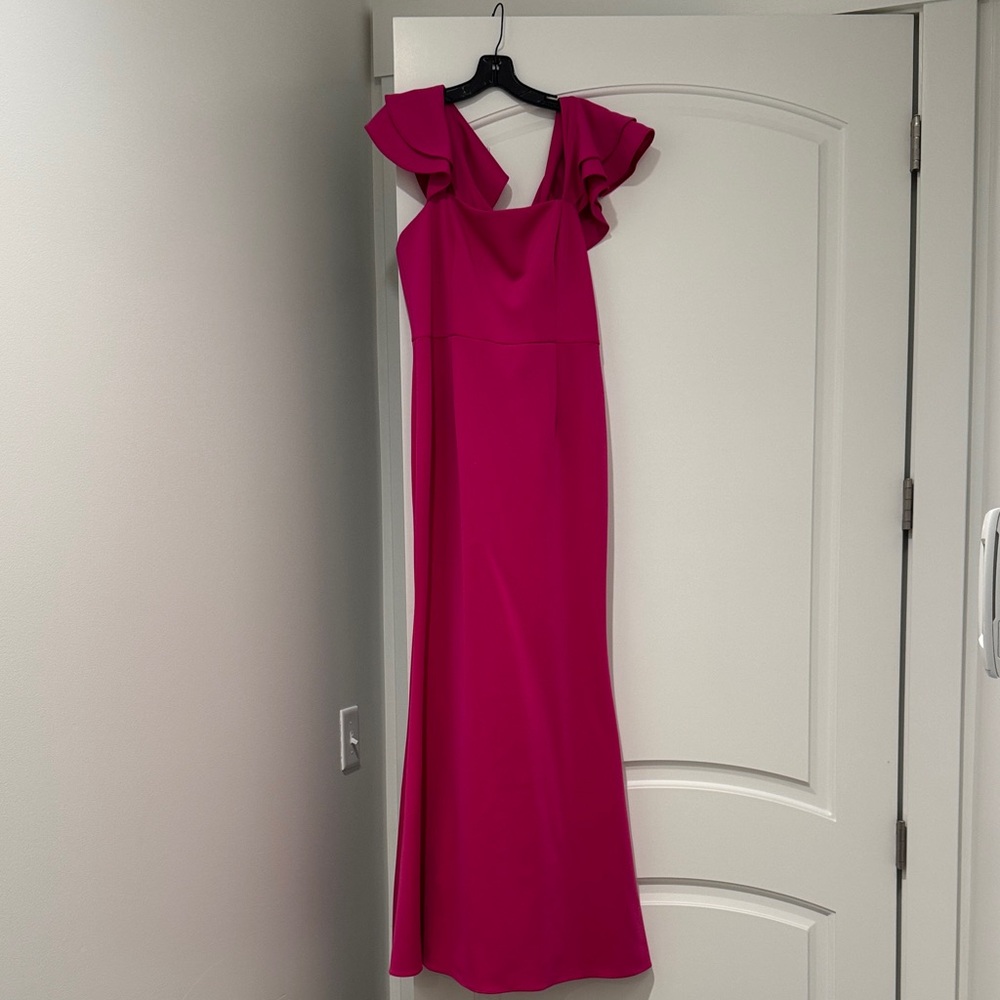 Formal Elegant Pink Ruffle Sleeve Dress